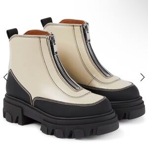 Ganni Black and Cream Chunky Boots